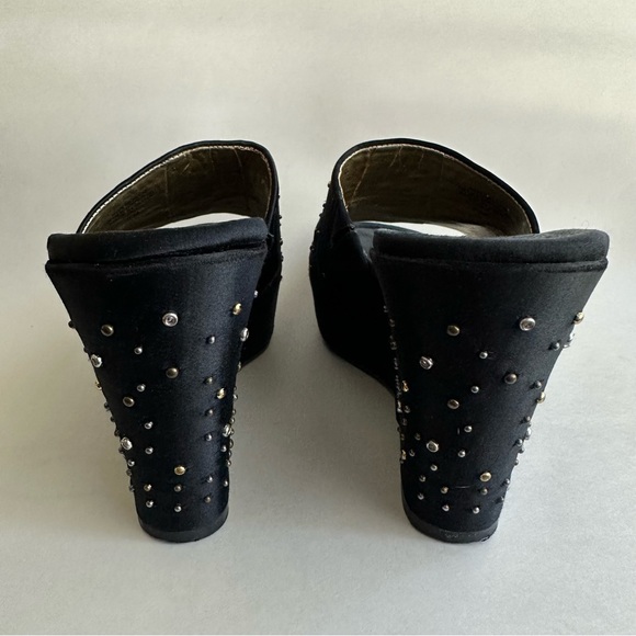 VTG Y2K Nine West platforms satin sparkly embellished black slip on wedges 6 - Picture 8 of 12